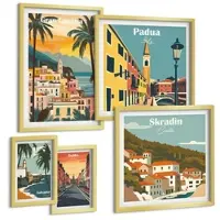 Tulup 5-Delige Schilderij Set - Europese stadsgezichten en pittoreske uitzichten - 50 x 50 cm, 20 x 30 cm en 40 x 60 cm - Decoratieve Muurdecoratie - Slaapkamer - Wanddecoratie