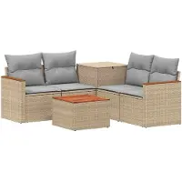 vidaXL Bankstel 6 st Beige en Lichtgrijs Poly Rattan en Staal
