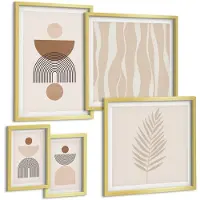 Tulup 5-Delige Schilderij Set - Abstracte geometrische vormen in natuurlijke tinten. - 50 x 50 cm, 20 x 30 cm en 40 x 60 cm - Decoratieve Muurdecoratie - Slaapkamer - Woonkamer Decoratie