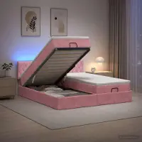 vidaXL Ottomanbed met matras en LED-verlichting, roze, 160 x 200 cm, fluweel