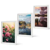 Coloray 3-Delige Schilderij Set - Bloemen in de tuin, bergen en een kalm wateroppervlak. - 40x60 - Wanddecoratie - Muurdecoratie - Woonkamer - Interieur Decoratie
