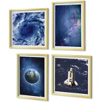 Coloray 4-Delige Schilderij Set - Aarde in een ruimtestorm en sterrenstelsel - 40 x 40 cm en 40 x 60 cm - Wanddecoratie - Schilderijen Set - Interieur - Moderne Wanddecoratie