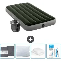 Intex Luchtbed - 1-Persoons - 99 x 191 x 25 cm - Groen - Inclusief pomp - Hoeslaken - Kussen - Reparatieset en Kussenbeschermer