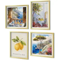 Coloray 4-Delige Schilderij Set - Uitzichten op Positano met citroenen - Italiaanse architectuur - 40 x 40 cm en 40 x 60 cm - Muurdecoratie - Wanddecoratie - Hal - Moderne Wanddecoratie