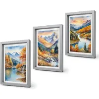 Coloray 4-Delige Schilderij Set - Berglandschap met een rivier en herfstbomen - 20 x 30 cm - Moderne Wanddecoratie - Woonkamer - Stijlvolle Muurdecoratie