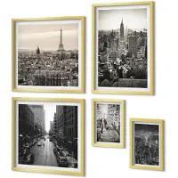 Coloray 5-Delige Schilderij Set - Stadspanorama'S Van Iconische Hoofdsteden In Europa En De Vs - 50 x 50 cm, 20 x 30 cm En 40 x 60 cm - Muurdecoratie - Wanddecoratie - Slaapkamer