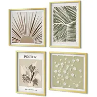 Coloray 4-Delige Schilderij Set - Plantmotieven in ingetogen kleuren en patronen. - 40 x 40 cm en 40 x 60 cm - Stijlvolle Wanddecoratie - Interieur - Stijlvolle Muurdecoratie