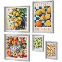 Coloray 4-Delige Schilderij Set - Citrusinspiratie in retrostijl voor de keuken - 50 x 50 cm, 20 x 30 cm en 40 x 60 cm - Stijlvolle Muurdecoratie - Slaapkamer