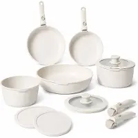 Just perfecto Pannenset met Afneembare Handgrepen – Stapelbare Kookpannen en Koekenpannen – Met Deksels – Crème