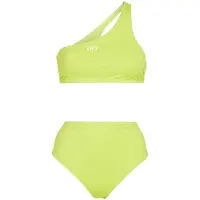 OFF-WHITE Off White Tweedelig zwempak met hoog kruis en logo voor dames (Flo Geel)