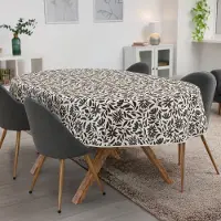 ANRO Tafelkleed Bladeren Zwart Ovaal 160x140cm Met sierband Afwasbaar Waterafstotend Binnen & Buiten
