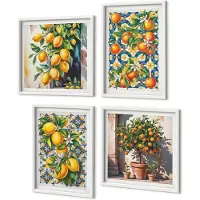Coloray 4-Delige Schilderij Set - Posters met citrusvruchten en kleurrijke abstracte patronen - 40x40 en 40x60 - Decoratieve Schilderijen - Woonkamer - Interieur - Woonkamer Decoratie