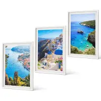 Coloray 3-Delige Schilderij Set - Uitzicht op de Griekse kust en het stadje Oia op Santorini - 40x60 - Muurdecoratie - Wanddecoratie - Hal - Woonkamer Decoratie