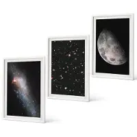 Coloray 3-Delige Schilderij Set - Ruimte, Melkweg, Sterren en Volle Maan - 40x60 - Wanddecoratie - Woonkamer Decoratie - Muurdecoratie