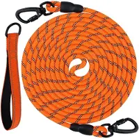 Famanu – Gewatteerde handgreep hondenriem, lange trainingslijn van 5 m, 10 m, 15 m of 20 m, ideaal voor spelen, trainen en kamperen, oranje