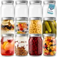 Famanu – Set van 12 glazen mason potten met deksels, luchtdichte potten van 500 ml voor nachthaver en zelfgemaakte jam, stevige glazen potten voor honing en beitsen