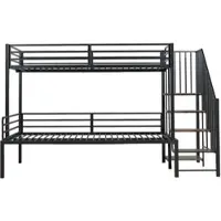 OKWISH Stapelbed 90x200cm En 120x200cm – Hoektrap Met Opbergruimte – Met Lattenbodems – Voor Kinder En Tieners – MDF Metaal – Zwart – Zonder matras