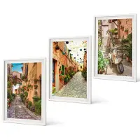 Coloray 3-Delige Schilderij Set - Sfeervolle straatjes met bloemen in een Italiaanse ambiance. - 40x60 - Stijlvolle Muurdecoratie - Slaapkamer - Woonkamer Decoratie