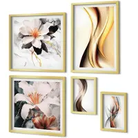 Coloray 5-Delige Schilderij Set - Stijlvolle Abstracte Composities Met Bloemmotieven - 50 x 50 cm, 20 x 30 cm En 40 x 60 cm - Schilderijen Set - Wanddecoratie - Woonkamer