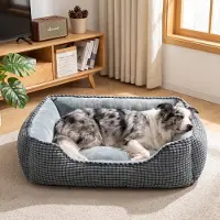 Markenlos – Hondenmand voor middelgrote honden, wasbaar donzig hondenbed, zachte en ademende pluche hondenmand, 76x61x23 cm, antislip