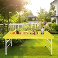 HAUSS SPOLE Campingtafel - Opvouwbaar Met Draaggreep En Verstelbare Hoogte - Voor Picknick Camping En Binnen Buiten - Geel - 125x61x58-74 Cm