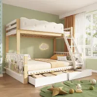 HAUSS SPOLE Stapelbed 90x200/140x200 cm - Met Wolkvormige Hekrand en Laden - Met Tijdschriftenrek - Zonder Matras - Hout - Wit en Eiken