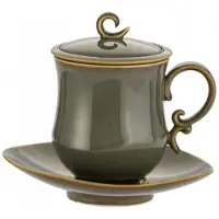 Marco polo Porseleinen theemok met filter, deksel en schotel - 380ml Vintage
