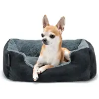 Famanu – Hondenbed met wendbaar kussen en antislip onderkant, stevig huisdierkussen met lage instap, afmetingen 50x37 cm, knuffelzacht hondenkussen, zwart/grijs