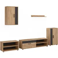 Vicco Woonwand Berno, Goudkleurig Eiken/Antraciet, Set van 5 stuks