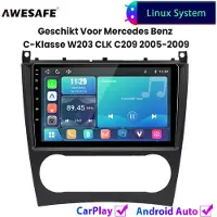 AWESAFE Autoradio - Geschikt Voor Mercedes Benz C-Klasse W203 CLK C209 2005 t/m 2009 - Draadloos Carplay Android Auto - Linux systeem - Touchscreen - Bluetooth Wifi - 2005 2006 2007 2008 2009