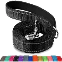 Famanu – Dubbelzijdig reflecterende hondenriem, 180 cm/150 cm/120 cm, met gevoerd handvat, stevige nylon riem voor wandelen met middelgrote en grote honden, zwart