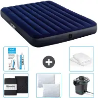 Intex Luchtbed - 2-Persoons - 152 x 203 x 25 cm cm - Blauw - Inclusief Hoeslaken - Kussen - Pomp - Reparatieset en Kussenbeschermer