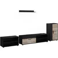 Vicco Woonwand Berno, Zwart/Zand eik, Set van 4 stuks