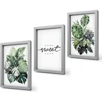 Coloray 4-Delige Schilderij Set - Planten in het groen met de woorden Sweet Home - 20 x 30 cm - Wanddecoratie - Schilderijen Set - Kantoor - Moderne Wanddecoratie