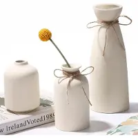 Famanu – Set van 3 beige keramische vazen, nordic moderne en minimalistische bloemenvaas voor huisdecoratie, geschikt voor gedroogde en verse bloemen