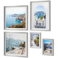 Coloray 5-Delige Schilderij Set - Blauwe Bladeren Op Een Lichte Achtergrond In Aquarelstijl - 20 x 30 cm - Stijlvolle Wanddecoratie - Interieur - Muurdecoratie