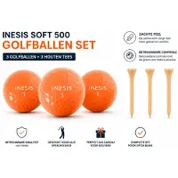 INESIS Soft 500 Golfballen Oranje – 3 Stuks + 3 Houten Golf Tees – Golf Set