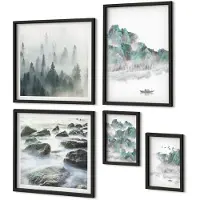 Coloray 5-Delige Schilderij Set - Rustige Natuurlijke Landschappen Met Water En Vegetatie - 50 x 50 cm, 20 x 30 cm En 40 x 60 cm - Stijlvolle Muurdecoratie - Slaapkamer