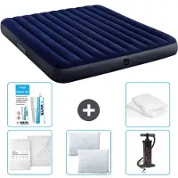 Intex Luchtbed - 2-Persoons - 183 x 203 x 25 cm - Blauw - Inclusief Hoeslaken - Kussen - Pomp - Reparatieset en Kussenbeschermer