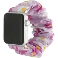 123Watches bandje Bloomsy - scrunchie - nylon - bloemen paars - 38 · 40 · 41 & 42 mm · M/L - Geschikt voor Apple Watch series 1/2/3/4/5/6/7/8/9/10/11/12/SE/SE2/SE3