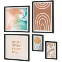 Coloray 4-Delige Schilderij Set - Stijlvolle decoraties met plant- en geometrische motieven. - 50 x 50 cm, 20 x 30 cm en 40 x 60 cm - Moderne Wanddecoratie - Slaapkamer