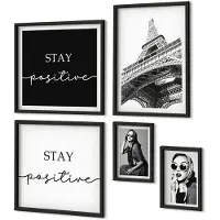 Coloray 5-Delige Schilderij Set - Stijlvolle Graphics Met Mode- En Parijse Accenten. - 50 x 50 cm, 20 x 30 cm En 40 x 60 cm - Wanddecoratie - Schilderijen Set - Interieur - Moderne Wanddecoratie