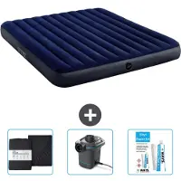 Intex Luchtbed - 2-Persoons - 183 x 203 x 25 cm - Blauw - Inclusief Hoeslaken - Pomp en Reparatieset