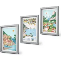 Coloray 4-Delige Schilderij Set - Uitzicht op zee met pastelkleurige huizen - 20 x 30 cm - Wanddecoratie - Moderne Interieurdecoratie - Interieur Decoratie