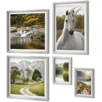 Coloray 5-Delige Schilderij Set - Witte Paarden Aan De Rivier - Natuurlandschap - 20 x 30 cm - Wanddecoratie - Schilderijen Set - Kantoor