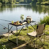 HAUSS SPOLE Campingtafel - Hoogteverstelbaar En Opvouwbaar Met Handgreep - Voor Kamperen Tuin En Balkon - Aluminium En MDF - 100x60 Cm - Zwart