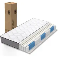 HAUSS SPOLE Pocketveringmatras 180x200 cm - H3 Stevig Ligcomfort en 7 Zones - Oeko-Tex Gecertificeerd - Traagschuim en Schuim - Wit Grijs