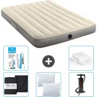Intex Luchtbed - Twijfelaar - 137 x 191 x 25 cm - Beige - Inclusief Hoeslaken - Kussen - Pomp - Reparatieset en Kussenbeschermer