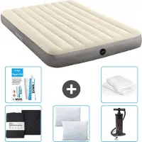 Intex Luchtbed - 2-Persoons - 152 x 203 x 25 cm - Beige - Inclusief Hoeslaken - Kussen - Pomp - Reparatieset en Kussenbeschermer