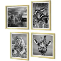 Coloray 4-Delige Schilderij Set - Wilde dieren: leeuw, jaguar, giraffe en zebra's - 40 x 40 cm en 40 x 60 cm - Decoratieve Schilderijen - Woonkamer - Interieur - Stijlvolle Muurdecoratie